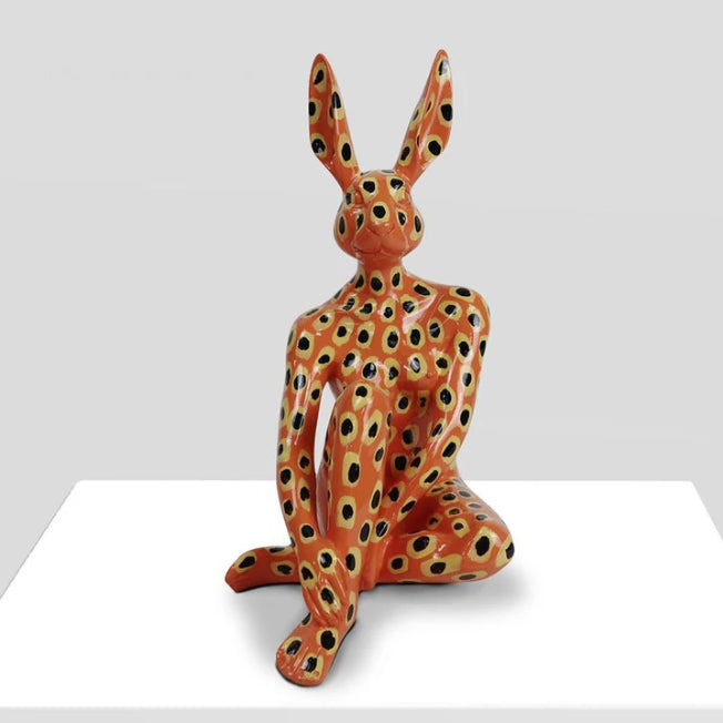 Splash Pop Mini Rabbitwoman - On Orange with Yellow and Black dots